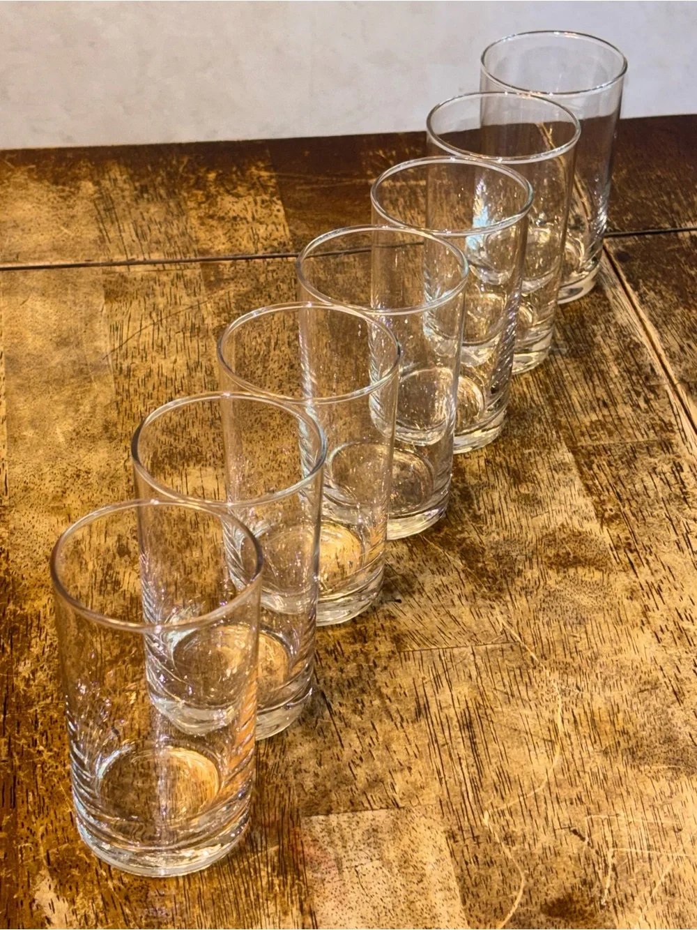 Set of 7 Clear Glass Juice Tumblers Highball Glasses Heavy Base MCM Style
